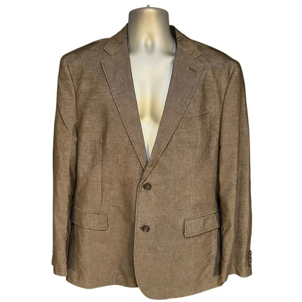 Joseph Abboud Cotton Sport Coat Brown Elbow Patch Blazer XL Classic Academia